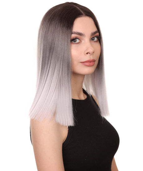 Sloan Adult Women's 12" Inch Medium Length Straight 4x4 Lace Front Natural Grey Ombre Hairline Icon Beauty Wig, 100% Heat Resistant Fibers, Perfect for your Everyday Wear and Styling to your Expectations! -   Wig,  | NU