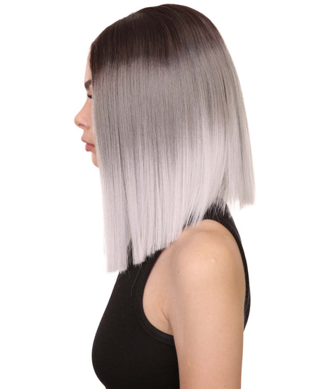 Sloan Adult Women's 12" Inch Medium Length Straight 4x4 Lace Front Natural Grey Ombre Hairline Icon Beauty Wig, 100% Heat Resistant Fibers, Perfect for your Everyday Wear and Styling to your Expectations! -   Wig,  | NU