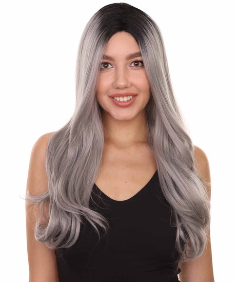 Adult Women's 25" Inch Long Length Straight 360 Lace Front Natural Black Grey Ombre Hairline Beauty Wig, 100% Heat Resistant Fibers, Perfect for your Everyday Wear and Styling to your Expectations! -   Wig,  | NU