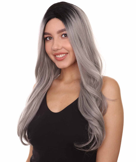 Adult Women's 25" Inch Long Length Straight 360 Lace Front Natural Black Grey Ombre Hairline Beauty Wig, 100% Heat Resistant Fibers, Perfect for your Everyday Wear and Styling to your Expectations! -   Wig,  | NU