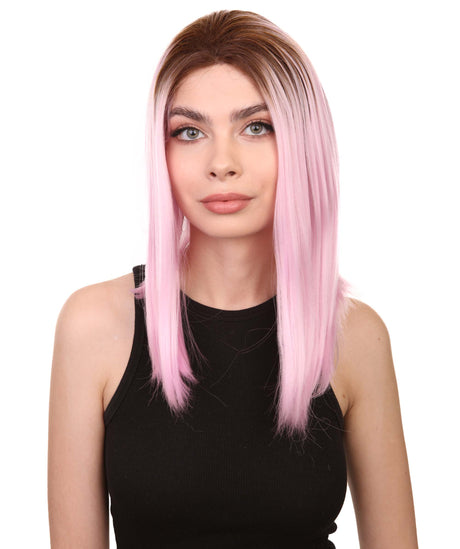 Erin Women's Shoulder Length Lace Front Straight with Dark Roots - Adults Fashion Wigs | Nunique