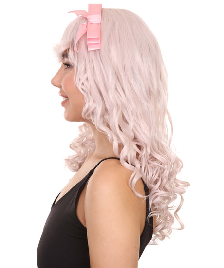 Women's 19" Wavy Soft Pink Lace Wig with Bangs - Women's Lace Wig with Bow | Nunique
