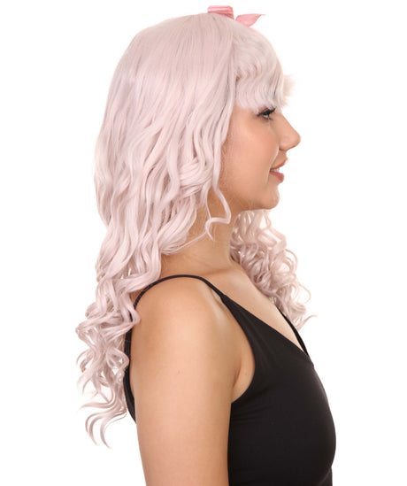 Women's 19" Wavy Soft Pink Lace Wig with Bangs - Women's Lace Wig with Bow | Nunique