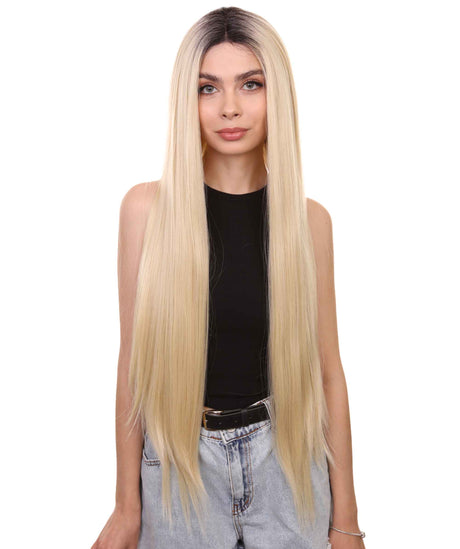 Romee Women's Long Length Lace Front Straight Hair With Dark Roots - Adult Fashion Wigs | Nunique