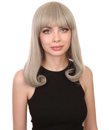 Adult Women's 12" Inch Medium Length Straight Side/Back Lace Natural Blonde Bangs Hairline Beauty Wig, 100% Heat Resistant Fibers, Perfect for your Everyday Wear and Styling to your Expectations! -   Wig,  | NU