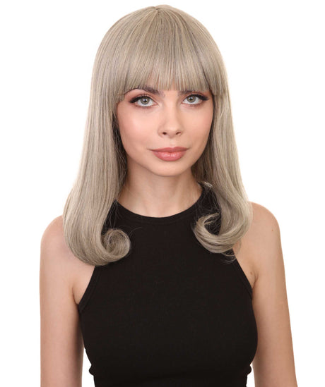 Adult Women's 12" Inch Medium Length Straight Side/Back Lace Natural Blonde Bangs Hairline Beauty Wig, 100% Heat Resistant Fibers, Perfect for your Everyday Wear and Styling to your Expectations! -   Wig,  | NU