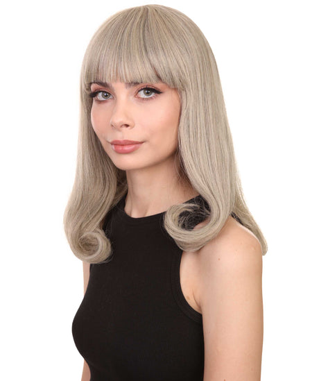 Adult Women's 12" Inch Medium Length Straight Side/Back Lace Natural Blonde Bangs Hairline Beauty Wig, 100% Heat Resistant Fibers, Perfect for your Everyday Wear and Styling to your Expectations! -   Wig,  | NU