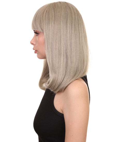 Adult Women's 12" Inch Medium Length Straight Side/Back Lace Natural Blonde Bangs Hairline Beauty Wig, 100% Heat Resistant Fibers, Perfect for your Everyday Wear and Styling to your Expectations! -   Wig,  | NU