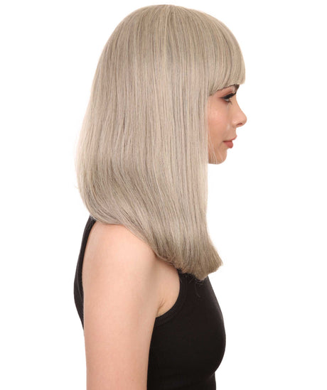 Adult Women's 12" Inch Medium Length Straight Side/Back Lace Natural Blonde Bangs Hairline Beauty Wig, 100% Heat Resistant Fibers, Perfect for your Everyday Wear and Styling to your Expectations! -   Wig,  | NU