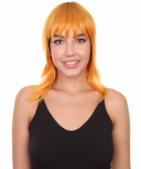 Nunique Adult Women's 17" Inch Long Length Halloween Cosplay Orange Pop Singer Mullet Wig, Synthetic Soft Fiber Hair, Perfect for your next Festival and Group Anime Party! -   Wig,  | NU