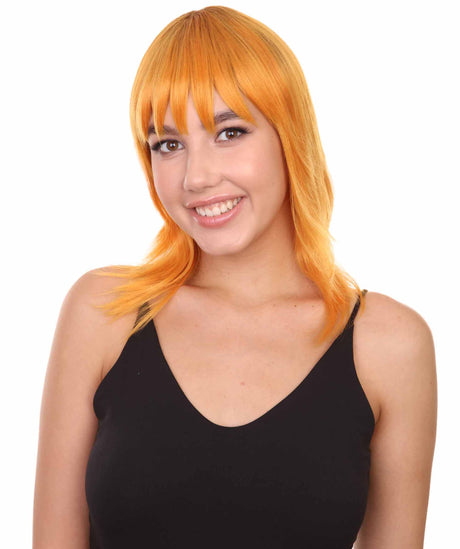 Nunique Adult Women's 17" Inch Long Length Halloween Cosplay Orange Pop Singer Mullet Wig, Synthetic Soft Fiber Hair, Perfect for your next Festival and Group Anime Party! -   Wig,  | NU
