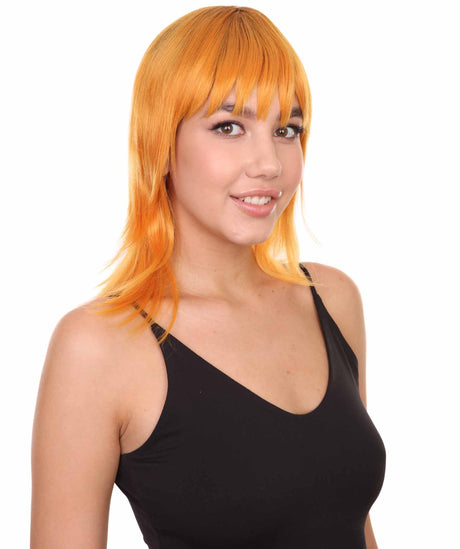 Nunique Adult Women's 17" Inch Long Length Halloween Cosplay Orange Pop Singer Mullet Wig, Synthetic Soft Fiber Hair, Perfect for your next Festival and Group Anime Party! -   Wig,  | NU