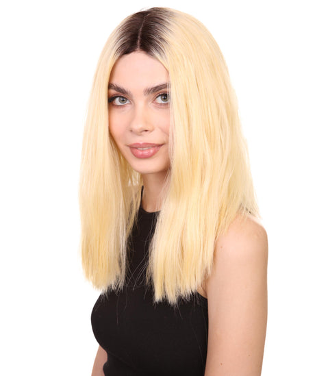 Khlo Women's Mid Length Lace Front Straight Hair With Dark Roots - Adult Fashion Wigs | Nunique