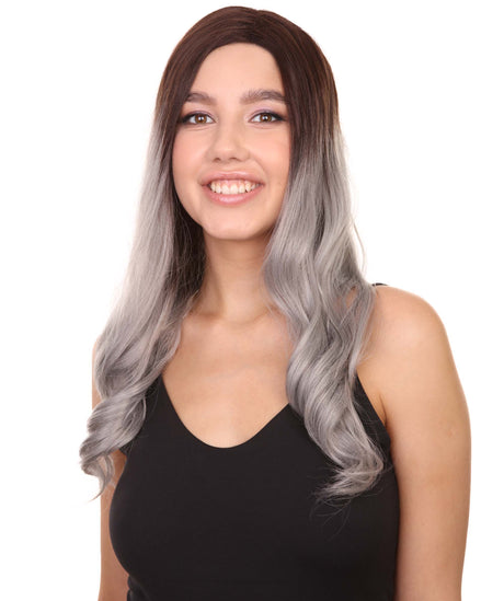 Sadie Adult Women's 22" Inch Long Length Wavy 1/4x13 Lace Natural Brown Grey Hairline Icon Beauty Wig, 100% Heat Resistant Fibers, Perfect for your Everyday Wear and Styling to your Expectations! -   Wig,  | NU
