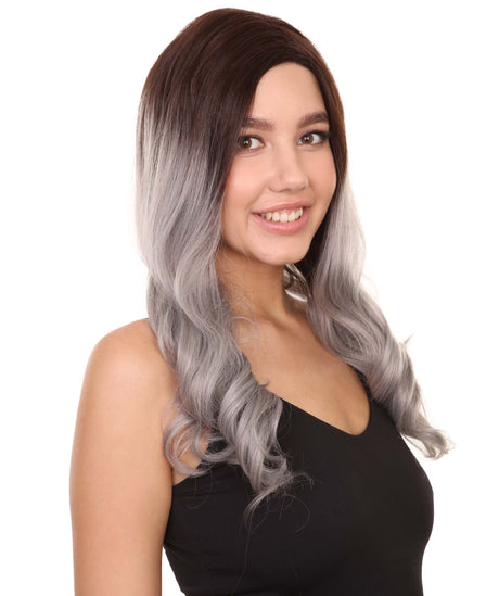 Sadie Adult Women's 22" Inch Long Length Wavy 1/4x13 Lace Natural Brown Grey Hairline Icon Beauty Wig, 100% Heat Resistant Fibers, Perfect for your Everyday Wear and Styling to your Expectations! -   Wig,  | NU