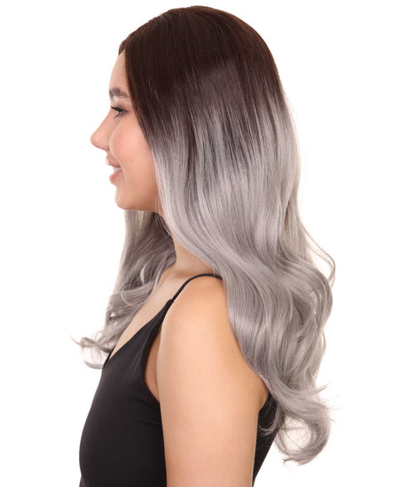 Sadie Adult Women's 22" Inch Long Length Wavy 1/4x13 Lace Natural Brown Grey Hairline Icon Beauty Wig, 100% Heat Resistant Fibers, Perfect for your Everyday Wear and Styling to your Expectations! -   Wig,  | NU