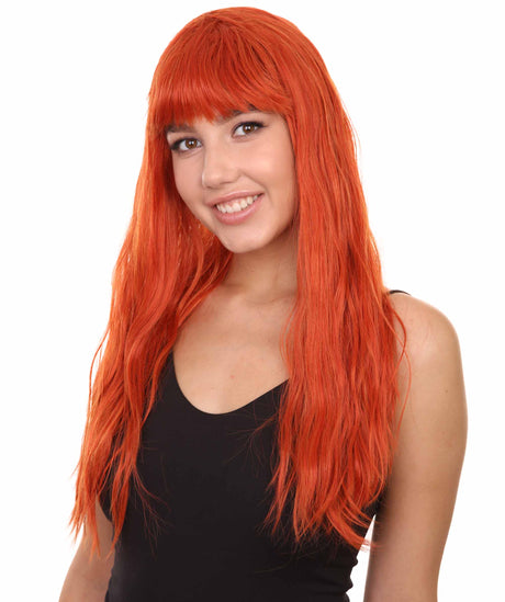 Freya Adult Women's 20" Inch Long Length Straight 1/4x13 Lace Natural Deep Red Hairline Beauty Wig with Bangs, 100% Heat Resistant Fibers, Perfect for your Everyday Wear and Styling to your Expectations! -   Wig,  | NU