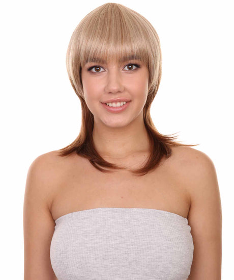 Adult Women's 16" Inch Medium Length Halloween Cosplay Brown American Actress Mullet Wig, Synthetic Soft Fiber Hair, Perfect for your next Festival and Group Anime Party!
 -   ,  | NU