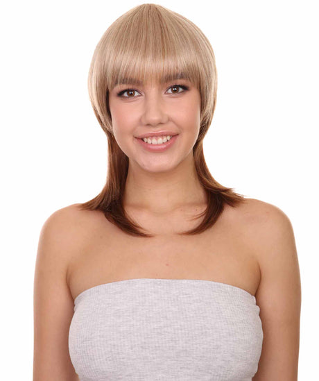 Adult Women's 16" Inch Medium Length Halloween Cosplay Brown American Actress Mullet Wig, Synthetic Soft Fiber Hair, Perfect for your next Festival and Group Anime Party!
 -   ,  | NU