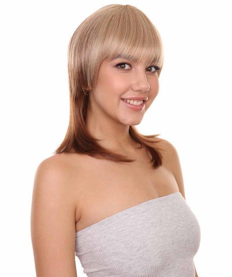 Adult Women's 16" Inch Medium Length Halloween Cosplay Brown American Actress Mullet Wig, Synthetic Soft Fiber Hair, Perfect for your next Festival and Group Anime Party!
 -   ,  | NU