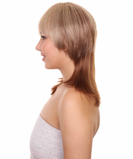 Adult Women's 16" Inch Medium Length Halloween Cosplay Brown American Actress Mullet Wig, Synthetic Soft Fiber Hair, Perfect for your next Festival and Group Anime Party!
 -   ,  | NU