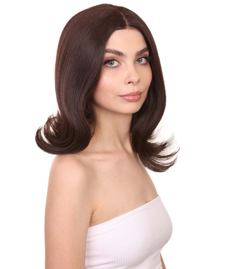 Peyton Adult Women's 12" Inch Medium Length Straight 4x4 Lace Front Natural Brown Hairline Icon Beauty Wig, 100% Heat Resistant Fibers, Perfect for your Everyday Wear and Styling to your Expectations! -   Wig,  | NU