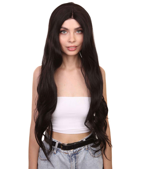 Evangeline Women's Long Length Lace Front Wavy With Bangs - Adults Fashion Wigs | Nunique
