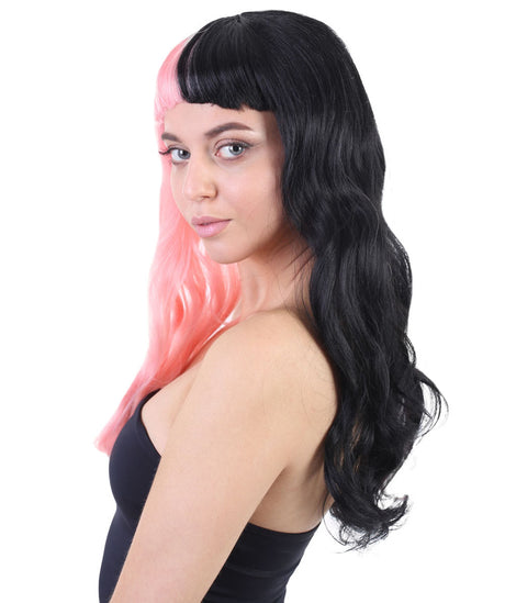 Women's Long Two Tone Curls with Pink Ribbons -  Halloween Wigs | HPO