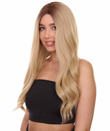 Aurelia Women's Long Length Lace Front Wavy Hair With Dark Roots - Adult Fashion Wigs | Nunique
