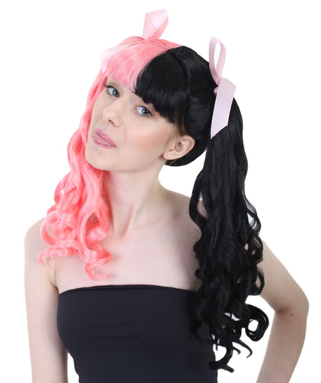 Women's Long Two Tone Curls with Pink Ribbons -  Halloween Wigs | HPO