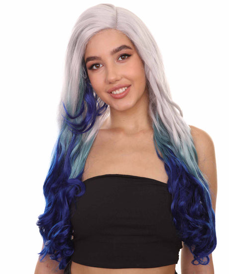 Adult Women's 27" Inch Long Length Wavy C-Part Lace Natural Blue White Ombre Hairline Icon Beauty Wig, 100% Heat Resistant Fibers, Perfect for your Everyday Wear and Styling to your Expectations! -   Wig,  | NU