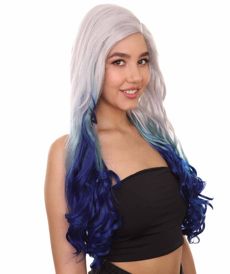 Adult Women's 27" Inch Long Length Wavy C-Part Lace Natural Blue White Ombre Hairline Icon Beauty Wig, 100% Heat Resistant Fibers, Perfect for your Everyday Wear and Styling to your Expectations! -   Wig,  | NU