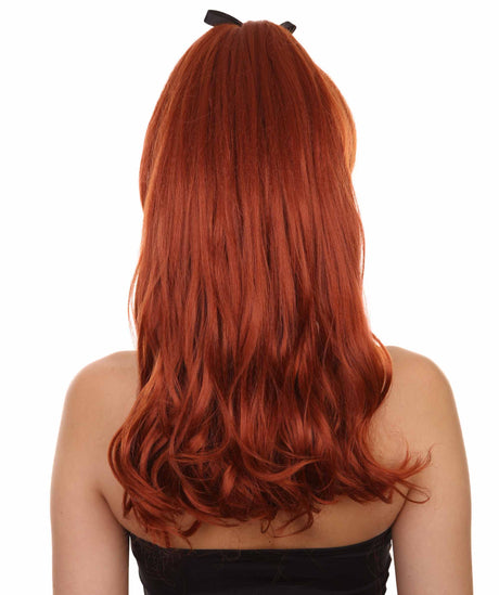 Adult Women's 20" Inch Long Length Wavy 360 Lace Front Natural Red Head Hairline Wig with Black Hair-Bow, 100% Heat Resistant Fibers, Perfect for your Everyday Wear and Styling to your Expectations! -   Wig,  | NU