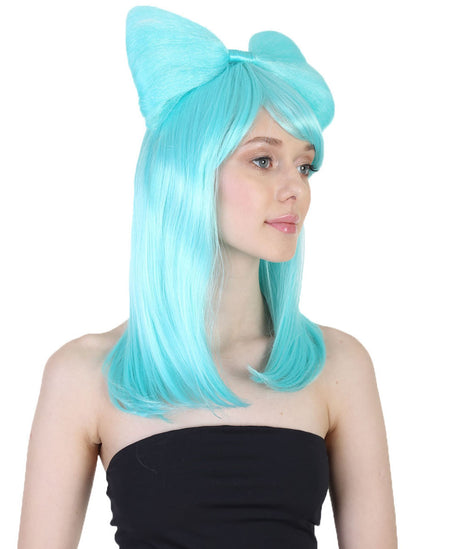 Straight Shoulder Length Wig with Bow Bun and Bangs - Halloween Wigs | HPO