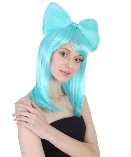 Straight Shoulder Length Wig with Bow Bun and Bangs - Halloween Wigs | HPO