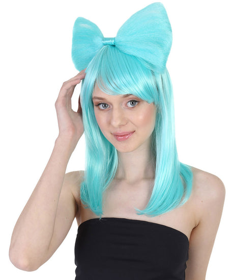 Straight Shoulder Length Wig with Bow Bun and Bangs - Halloween Wigs | HPO