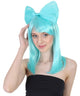 Straight Shoulder Length Wig with Bow Bun and Bangs - Halloween Wigs | HPO