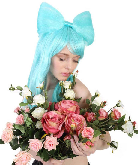 Straight Shoulder Length Wig with Bow Bun and Bangs - Halloween Wigs | HPO