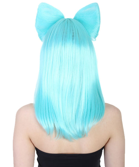 Straight Shoulder Length Wig with Bow Bun and Bangs - Halloween Wigs | HPO