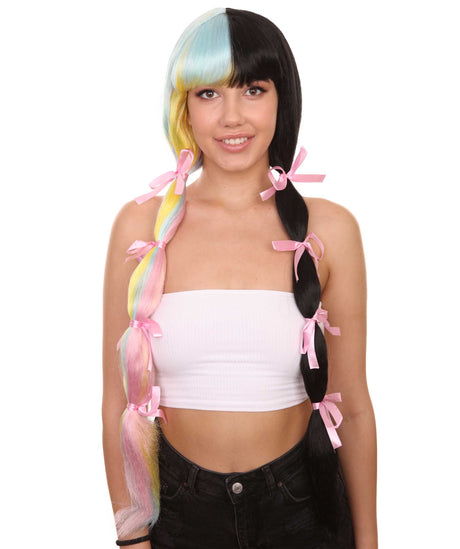 Double Scoop Sundae Women's half Pastel half black Pigtails with Dolly Pink Ribbons
