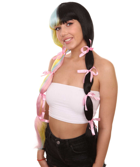 Double Scoop Sundae Women's half Pastel half black Pigtails with Dolly Pink Ribbons