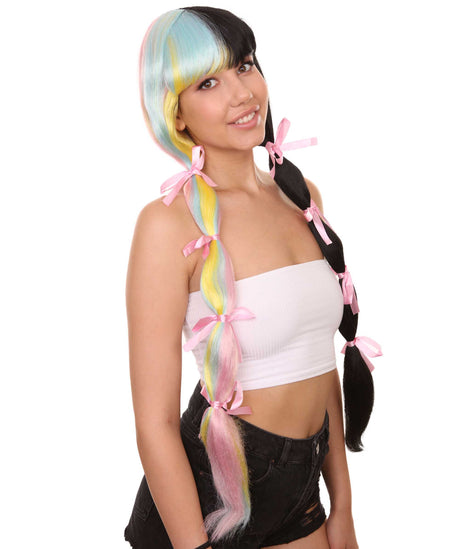 Double Scoop Sundae Women's half Pastel half black Pigtails with Dolly Pink Ribbons
