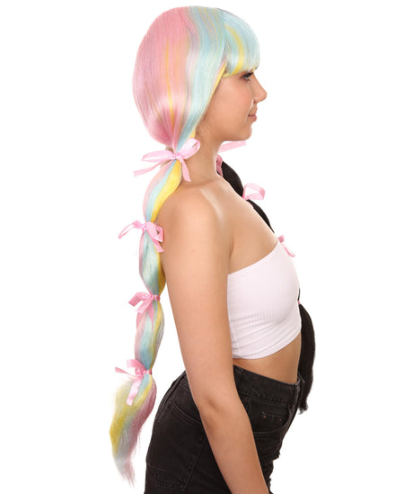Double Scoop Sundae Women's half Pastel half black Pigtails with Dolly Pink Ribbons