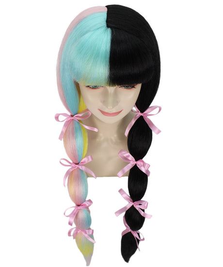 Double Scoop Sundae Women's half Pastel half black Pigtails with Dolly Pink Ribbons