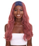 Seraphina Adult Women's 23" In. Hair Stylist Inspired Wig - Long Length Red Hair with Dark Blue Roots - Lace Front Heat Resistant Fibers