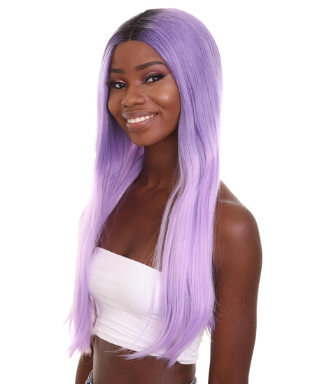 Namaya - Nunique Adult Women's 23" In. Lilac Purple 4x4 with Dark Roots - Lace Front Heat Resistant Fibers
