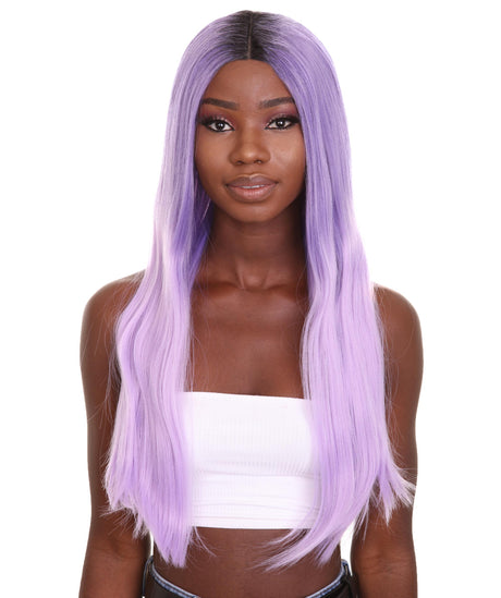 Namaya - Nunique Adult Women's 23" In. Lilac Purple 4x4 with Dark Roots - Lace Front Heat Resistant Fibers
