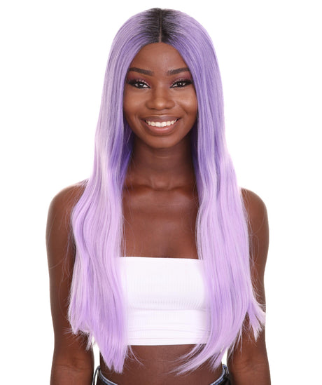 Namaya - Nunique Adult Women's 23" In. Lilac Purple 4x4 with Dark Roots - Lace Front Heat Resistant Fibers