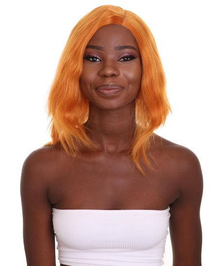 Nunique Adult Women's 17" In. American Singer and Rapper Inspired Wig - Shoulder Length Luminous Ginger Orange  Hair - Lace Front Heat Resistant Fibers