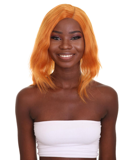 Nunique Adult Women's 17" In. American Singer and Rapper Inspired Wig - Shoulder Length Luminous Ginger Orange  Hair - Lace Front Heat Resistant Fibers